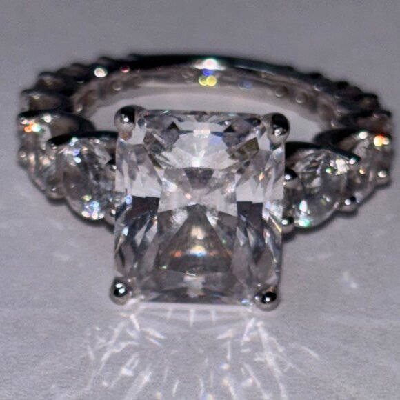 Platinum Clad® 925 Sterling Silver Cushion Cut CZ Engagement Ring Size 4 - Picture 4 of 14